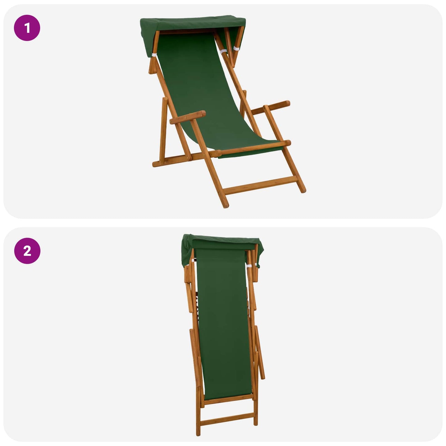 vidaXL Deck Chair 2 pcs 3 Position Solid Eucalyptus Wood Green