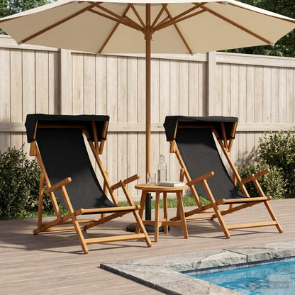 vidaXL Deck Chair 2 pcs 3 Position Solid Eucalyptus Wood Black