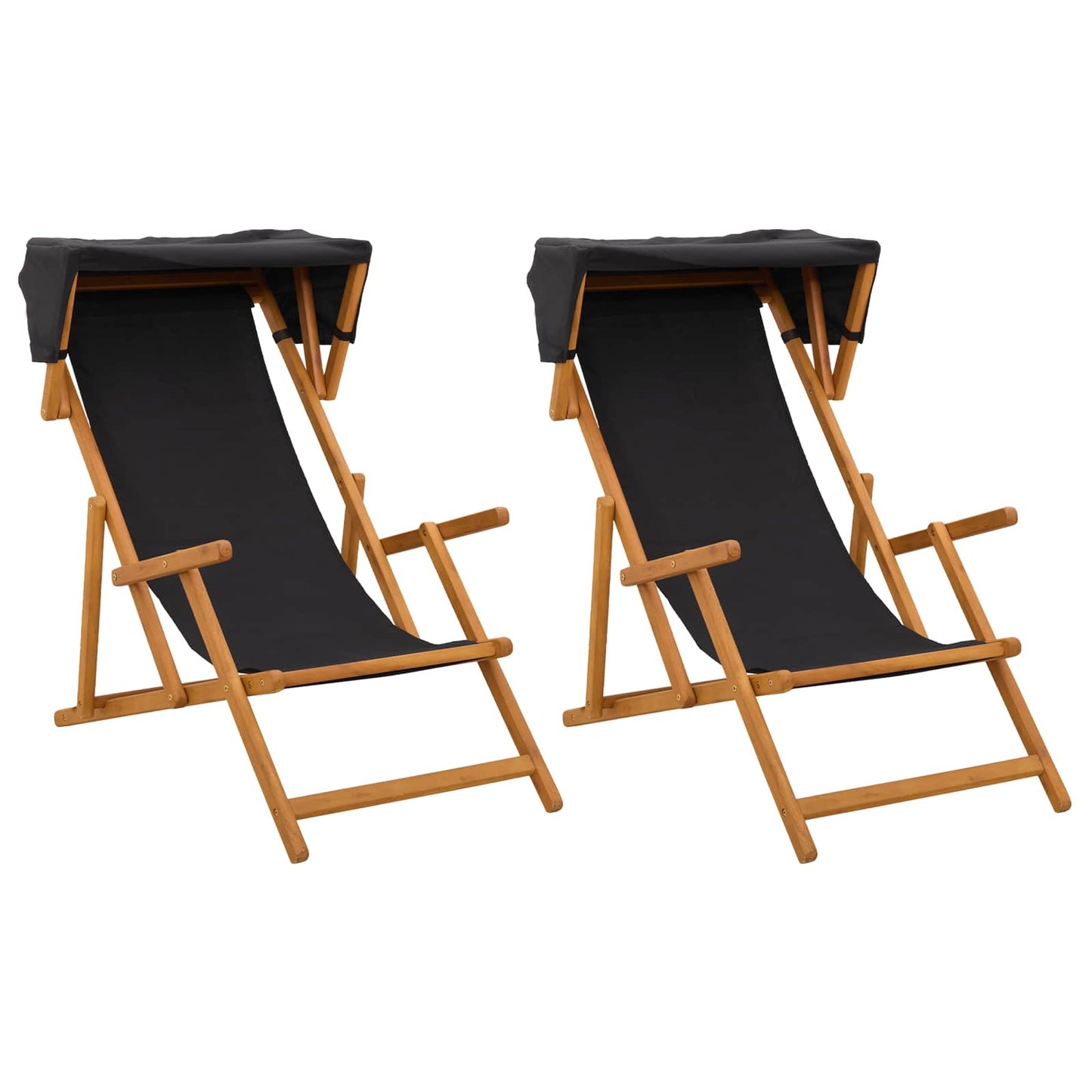 vidaXL Deck Chair 2 pcs 3 Position Solid Eucalyptus Wood Black