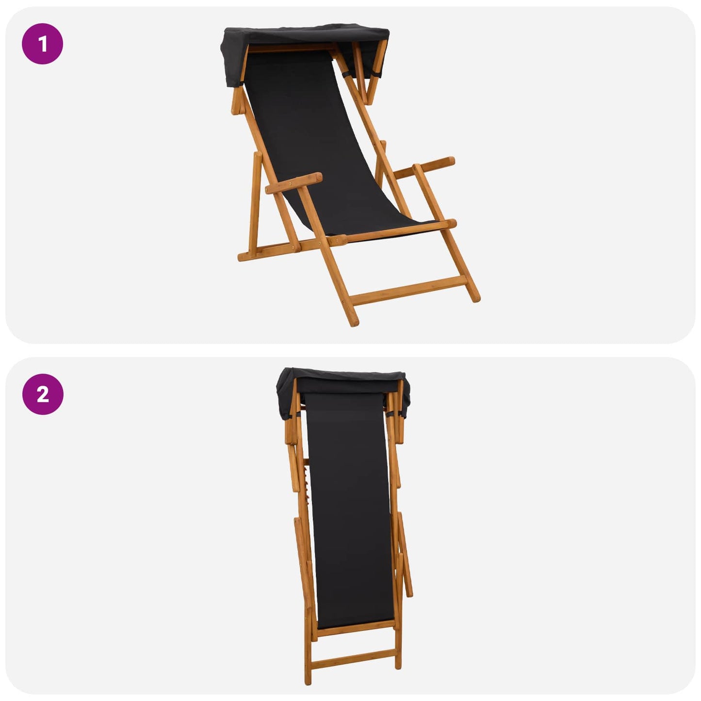 vidaXL Deck Chair 2 pcs 3 Position Solid Eucalyptus Wood Black