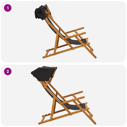 vidaXL Deck Chair 2 pcs 3 Position Solid Eucalyptus Wood Black