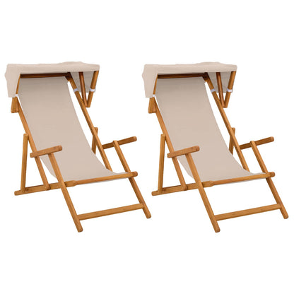 vidaXL Deck Chair 2 pcs 3 Position Solid Eucalyptus Wood Beige