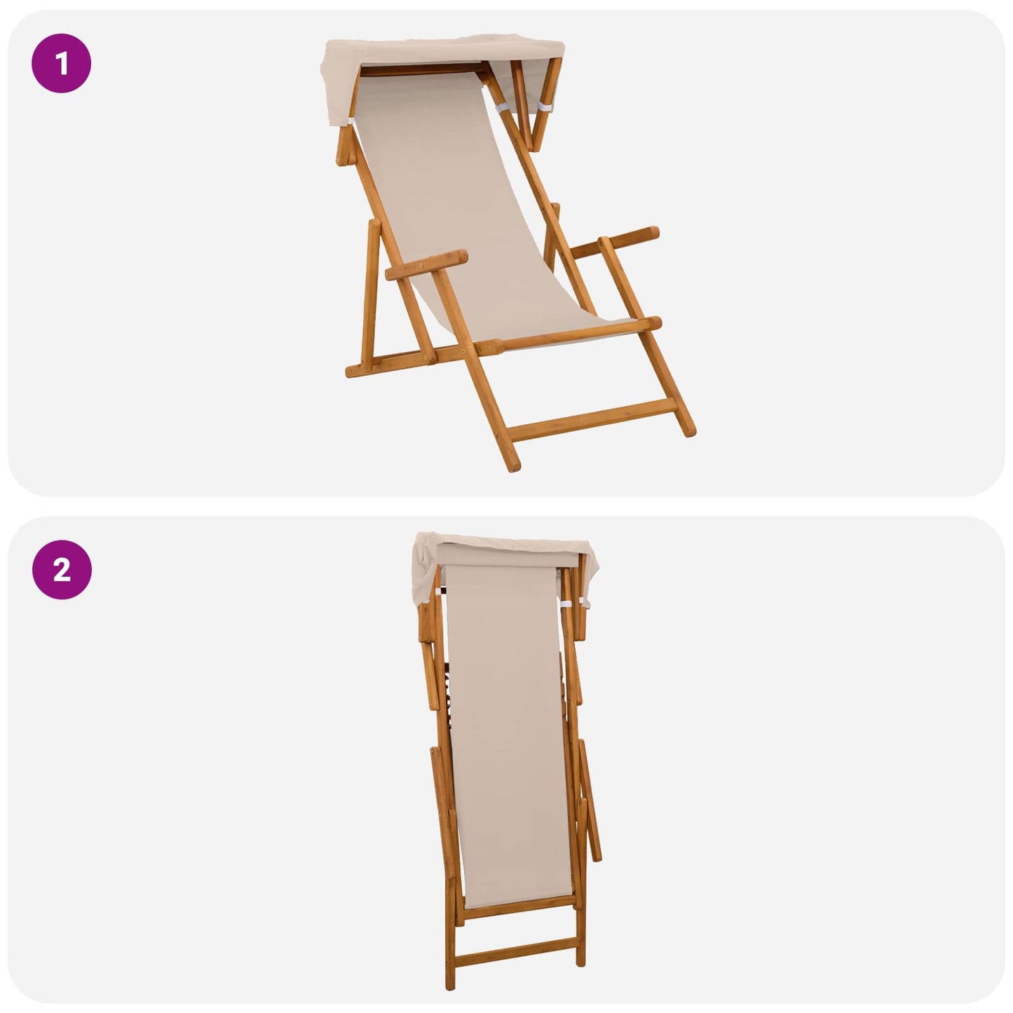 vidaXL Deck Chair 2 pcs 3 Position Solid Eucalyptus Wood Beige