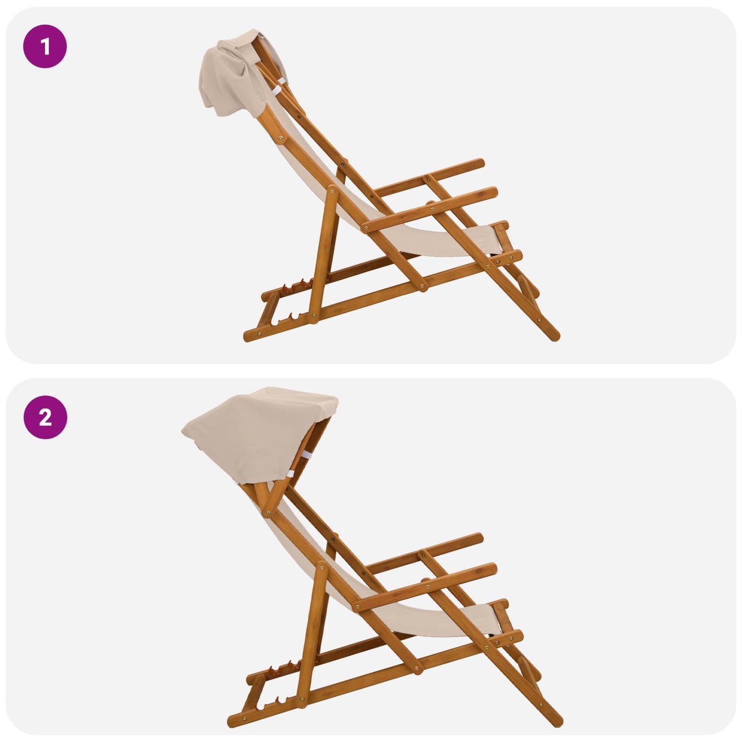 vidaXL Deck Chair 2 pcs 3 Position Solid Eucalyptus Wood Beige