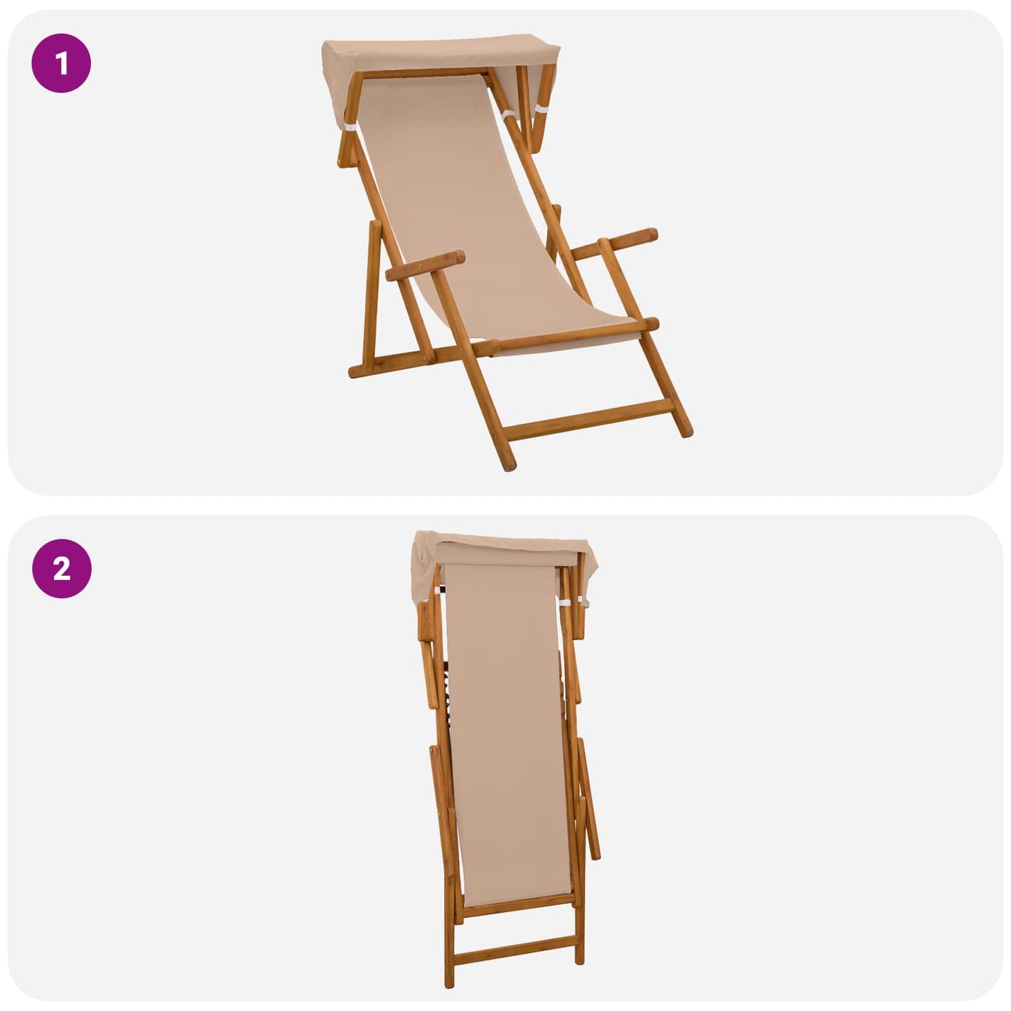 vidaXL Deck Chair 2 pcs 3 Position Solid Eucalyptus Wood Taupe