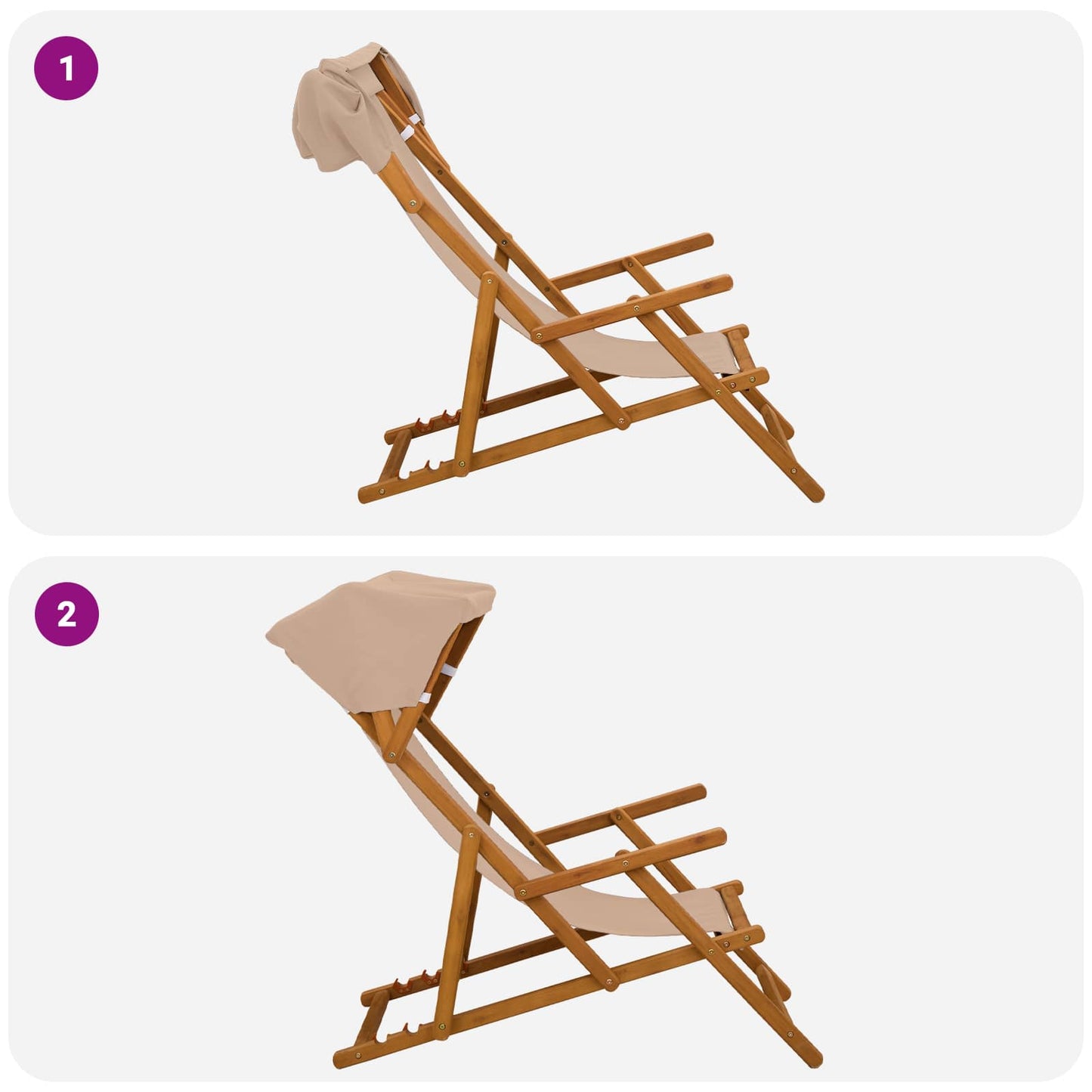 vidaXL Deck Chair 2 pcs 3 Position Solid Eucalyptus Wood Taupe