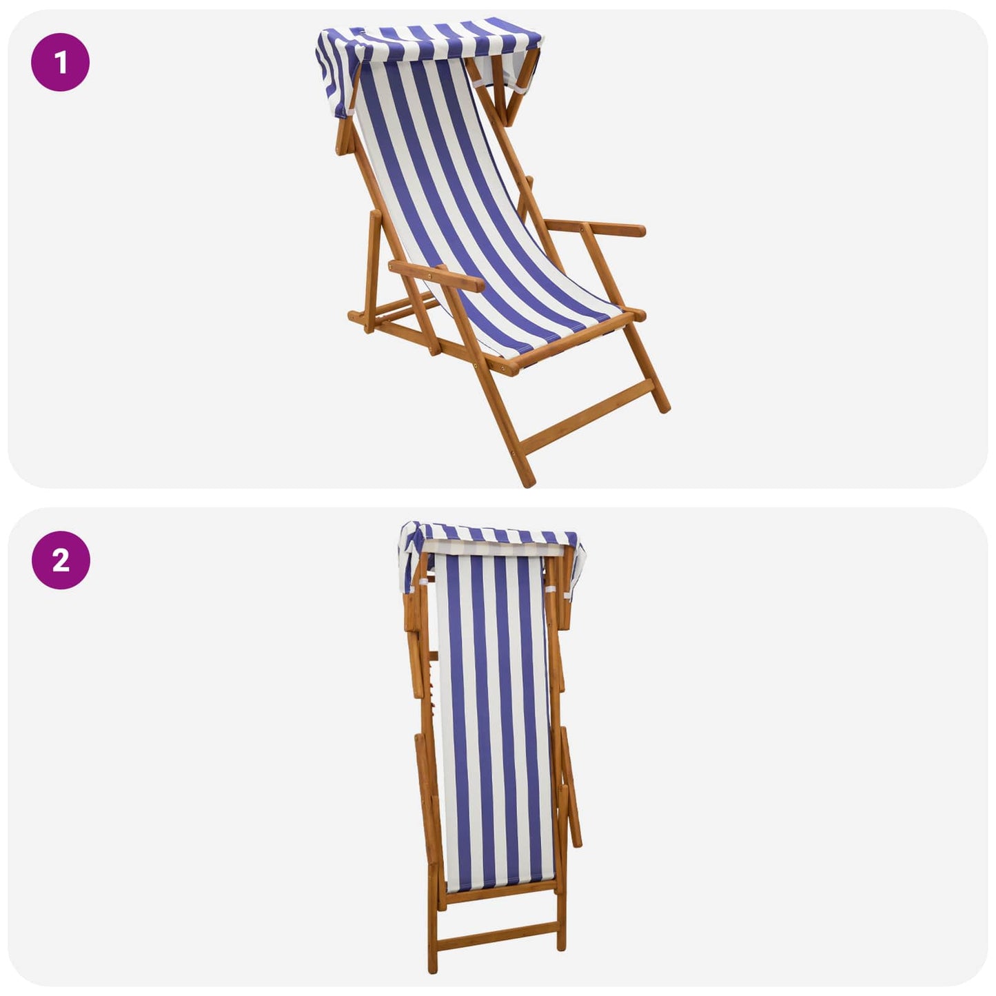 vidaXL Deck Chair 2 pcs 3 Position Solid Eucalyptus Wood