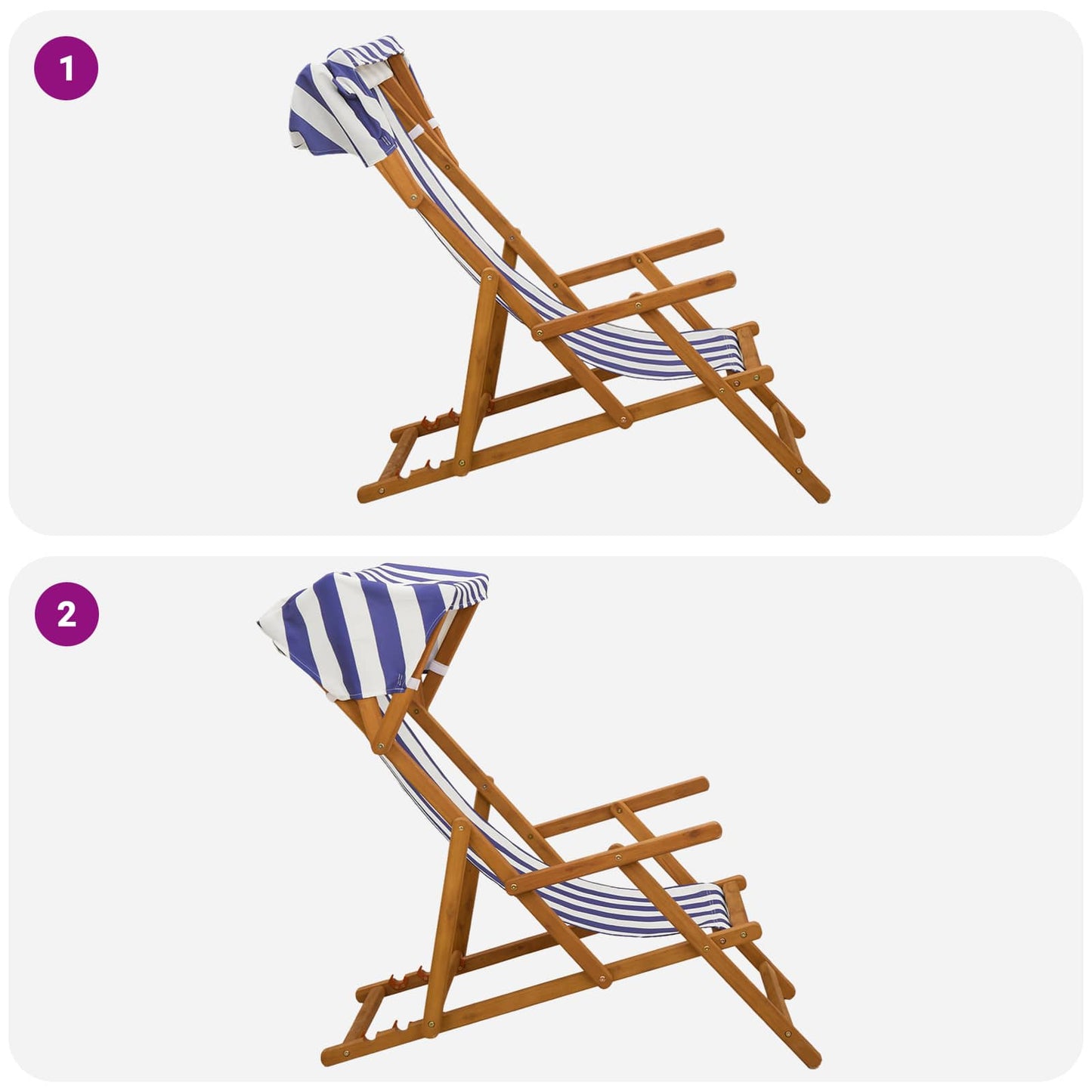 vidaXL Deck Chair 2 pcs 3 Position Solid Eucalyptus Wood