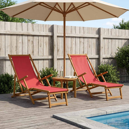 vidaXL Folding Sun Lounger 2 pcs 3 Position Solid Eucalyptus Wood Red