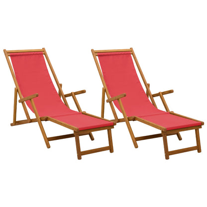 vidaXL Folding Sun Lounger 2 pcs 3 Position Solid Eucalyptus Wood Red