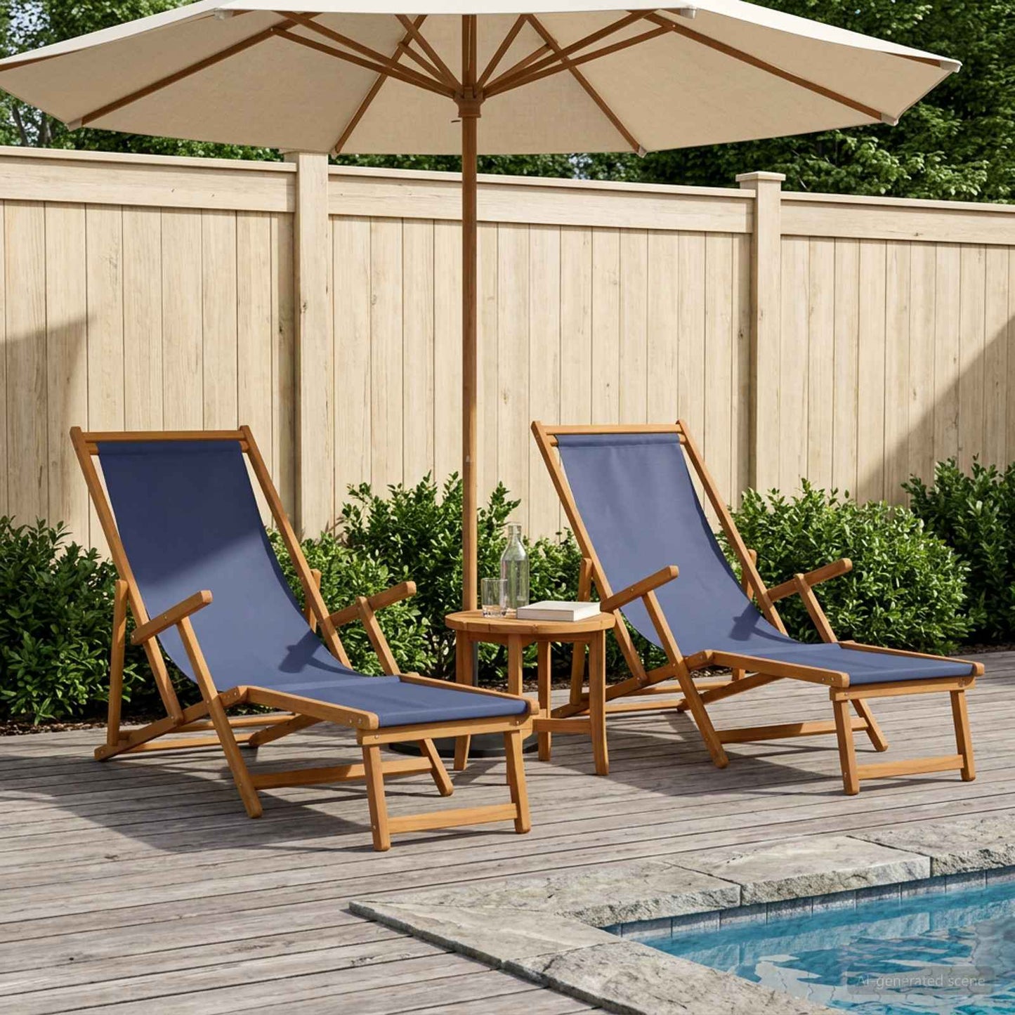 vidaXL Folding Sun Lounger 2 pcs 3 Position Solid Eucalyptus Wood Blue