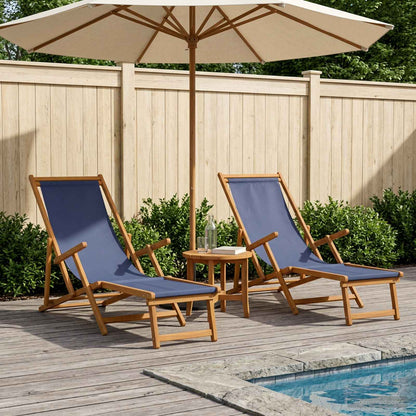 vidaXL Folding Sun Lounger 2 pcs 3 Position Solid Eucalyptus Wood Blue