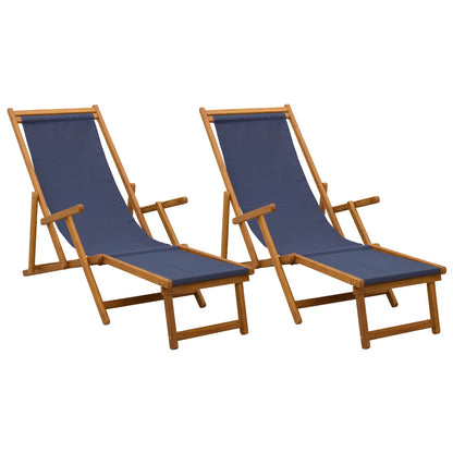 vidaXL Folding Sun Lounger 2 pcs 3 Position Solid Eucalyptus Wood Blue