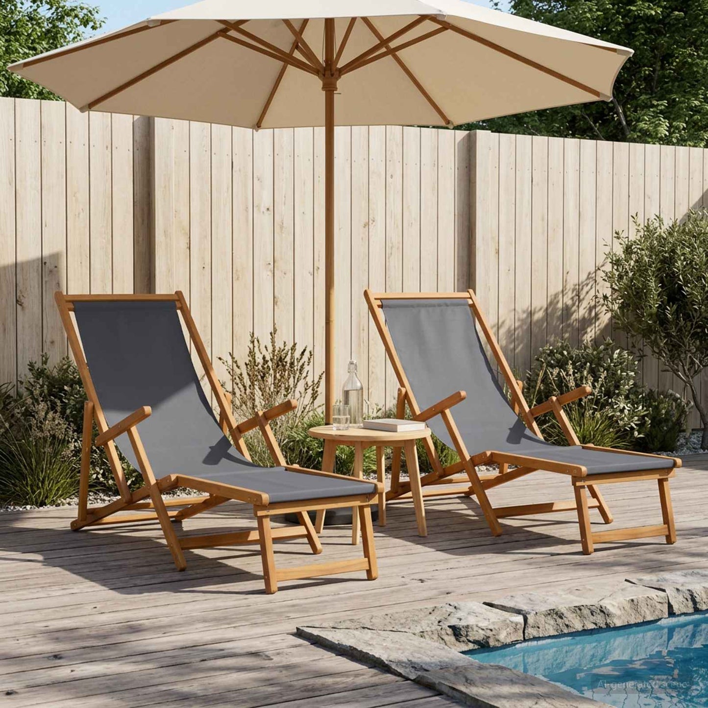 vidaXL Folding Sun Lounger 2 pcs 3 Position Solid Eucalyptus Wood Grey