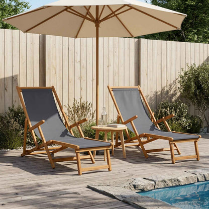 vidaXL Folding Sun Lounger 2 pcs 3 Position Solid Eucalyptus Wood Grey