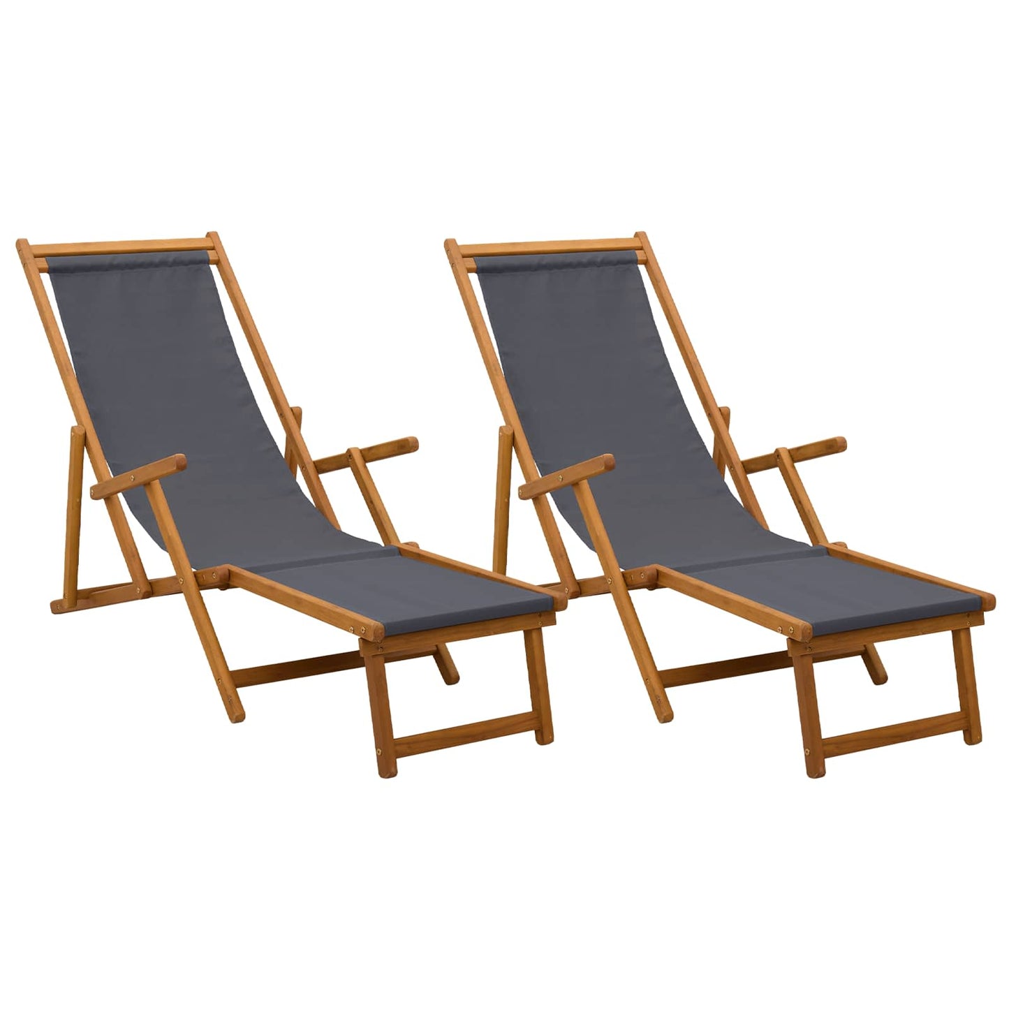 vidaXL Folding Sun Lounger 2 pcs 3 Position Solid Eucalyptus Wood Grey