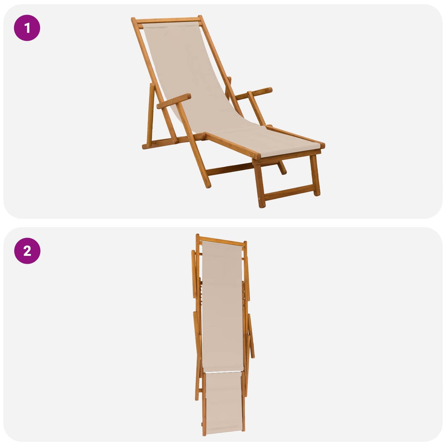 vidaXL Folding Sun Lounger 2 pcs 3 Position Solid Eucalyptus Wood