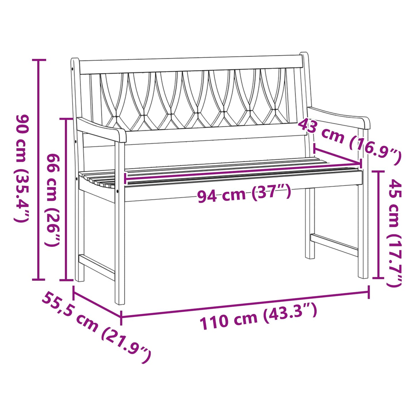 vidaXL Outdoor Bench Natural 110 x 55.5 x 90 cm Solid Acacia Wood
