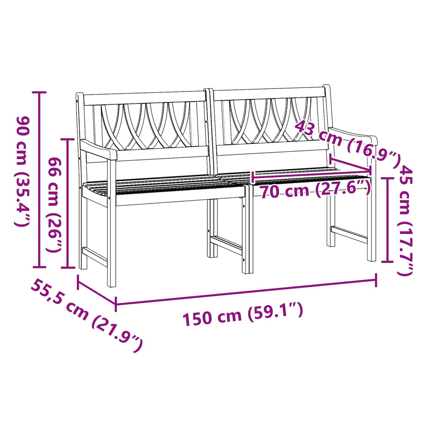 vidaXL Outdoor Bench Natural 150 x 55.5 x 90 cm Solid Acacia Wood
