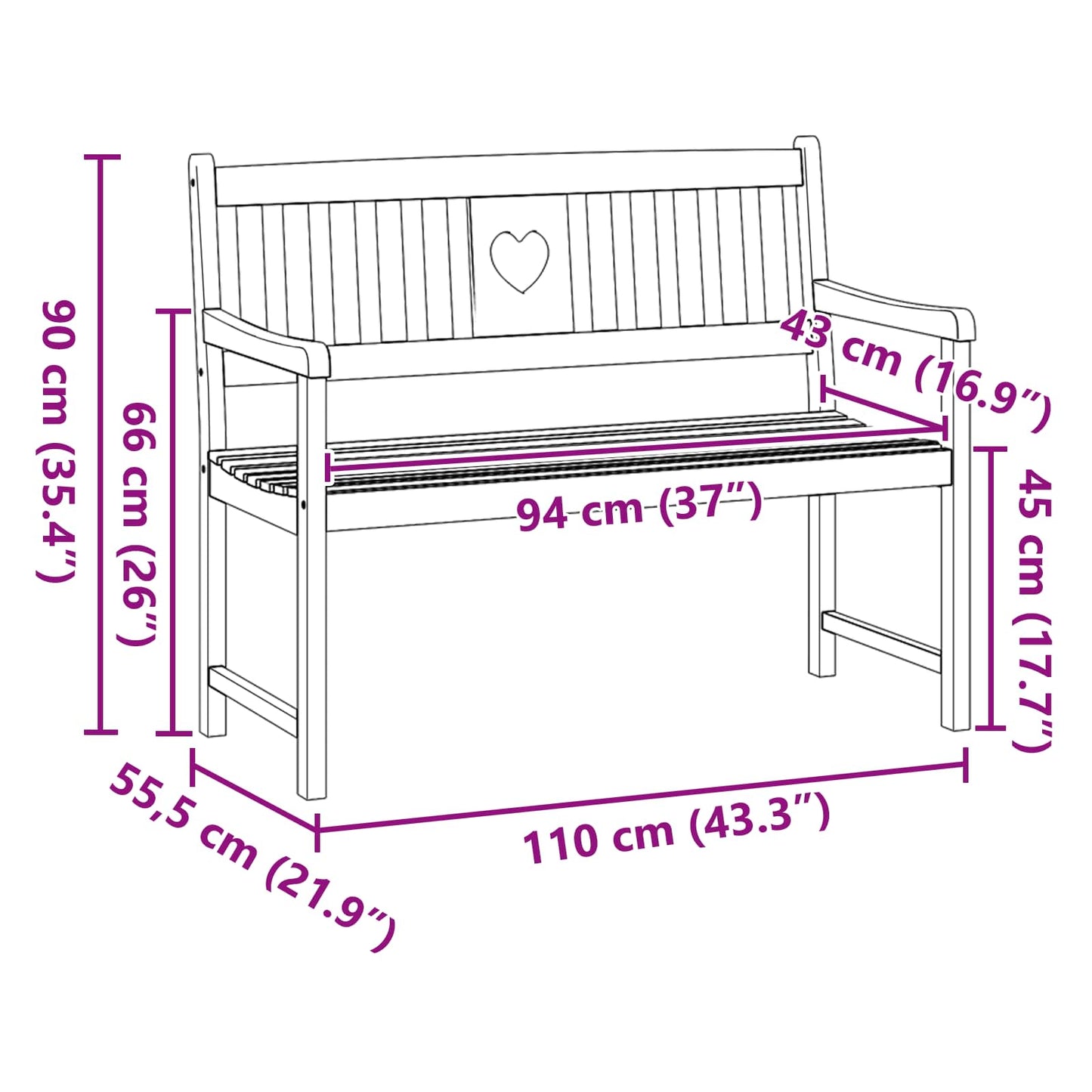 vidaXL Outdoor Bench Natural 110 x 55.5 x 90 cm Solid Acacia Wood