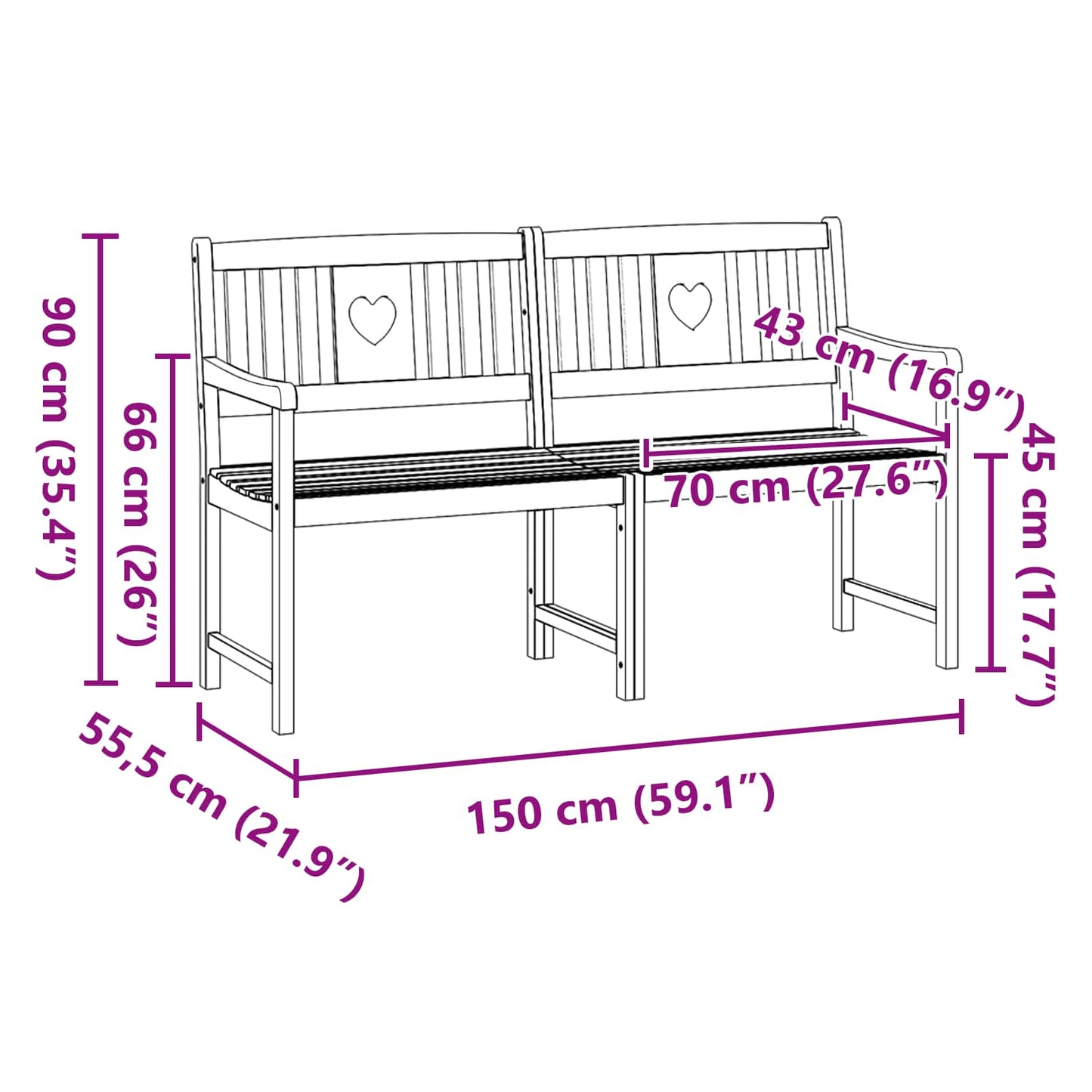 vidaXL Outdoor Bench Natural 150 x 55.5 x 90 cm Solid Acacia Wood