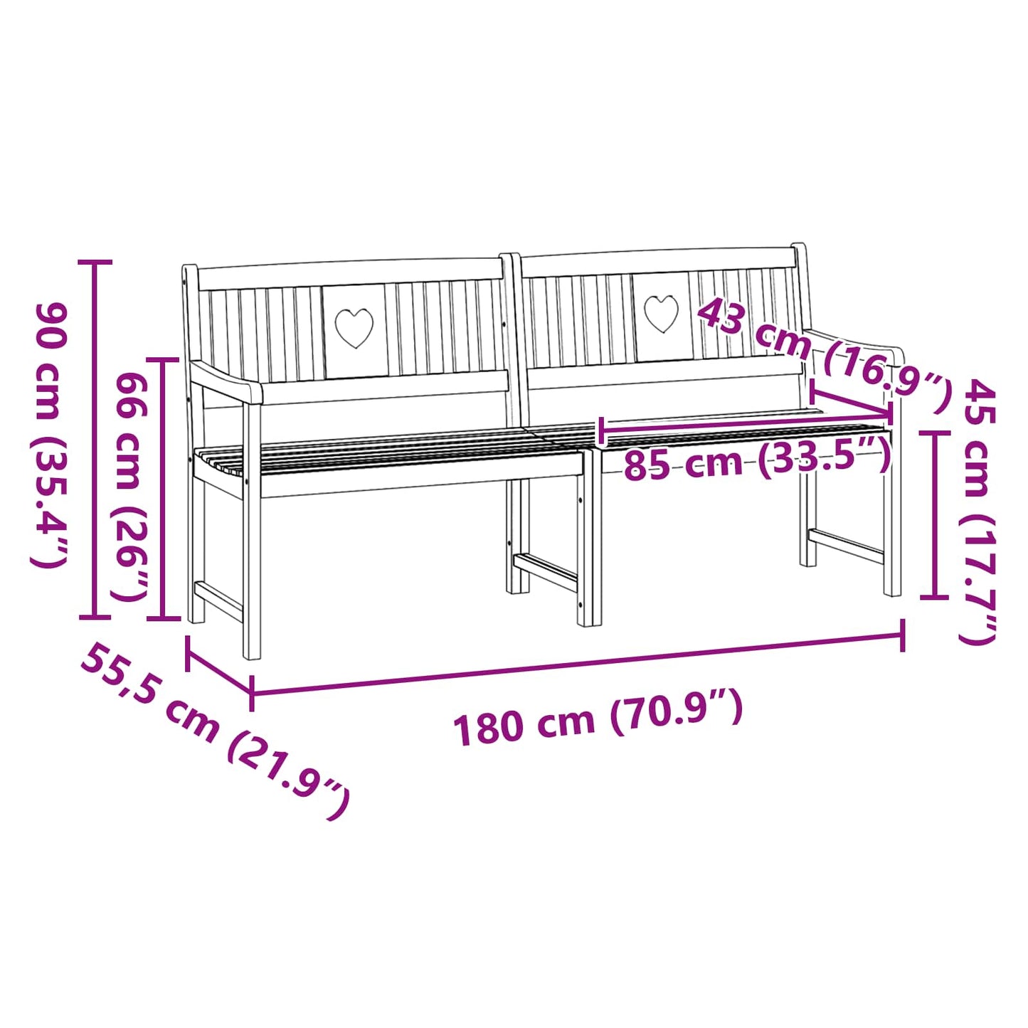 vidaXL Outdoor Bench Natural 180 x 55.5 x 90 cm Solid Acacia Wood