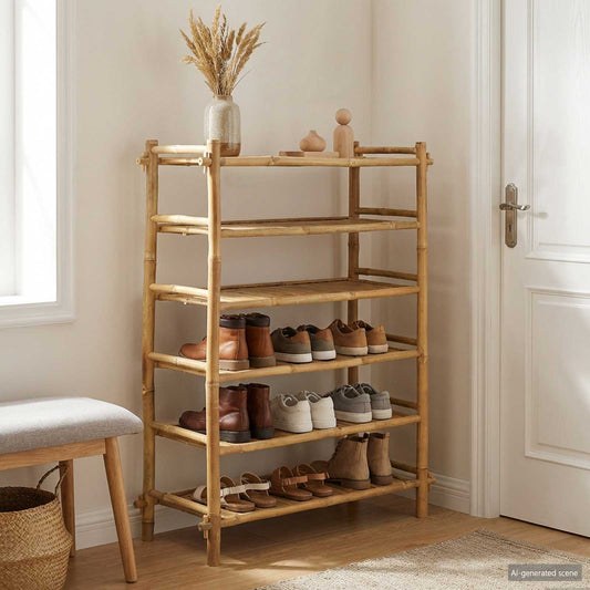 vidaXL Shoe Rack with Shelf Natural 6-tier Bamboo