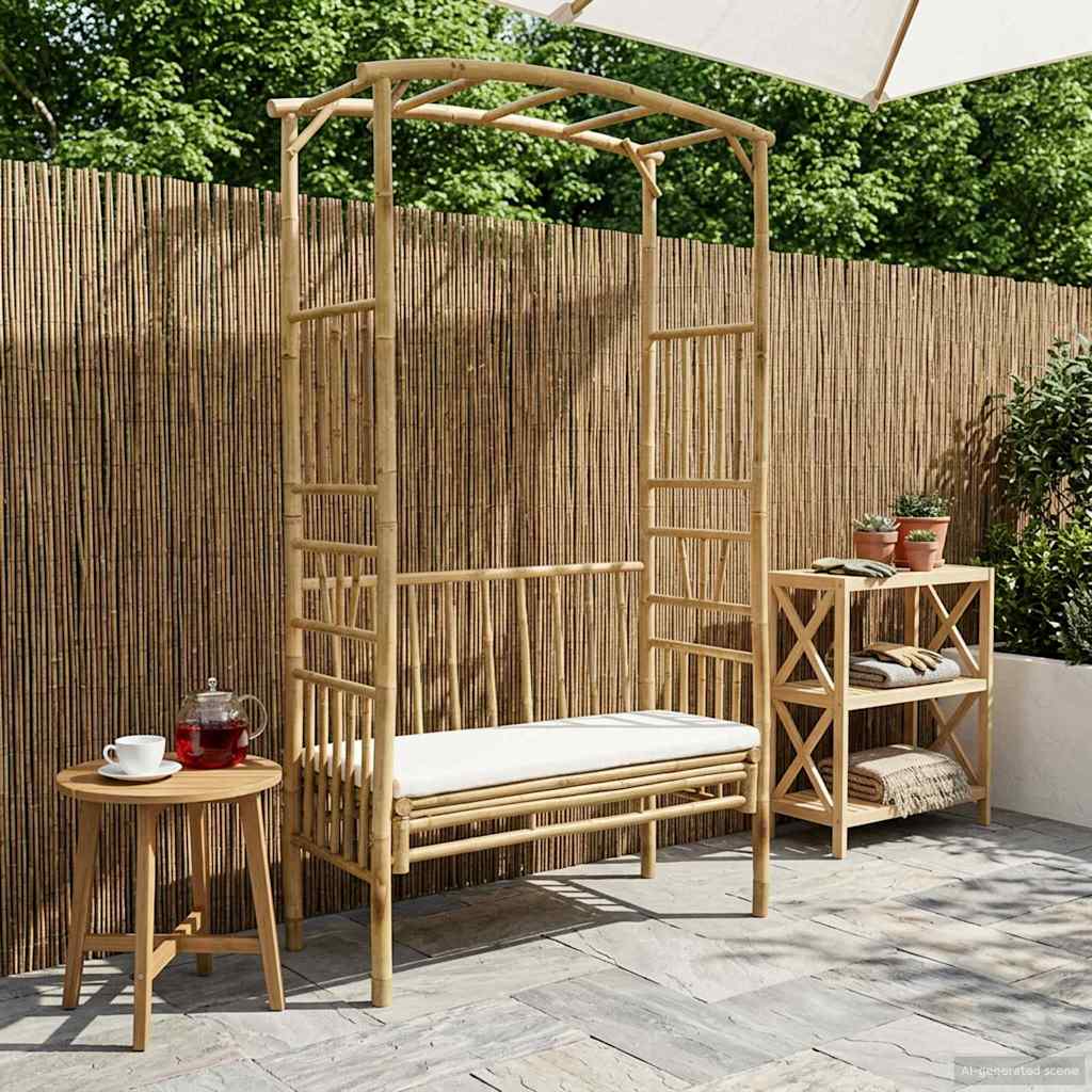 vidaXL Garden Arch with Bench Cream White 115 x 50 x 205 cm Bamboo