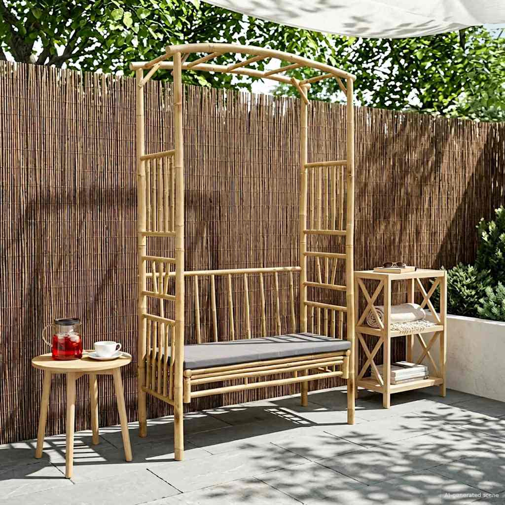 vidaXL Garden Arch with Bench Dark Grey 115 x 50 x 205 cm Bamboo