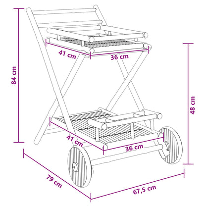 vidaXL Serving Trolley with wheels Natural 79 x 67.5 x 84 cm Bamboo