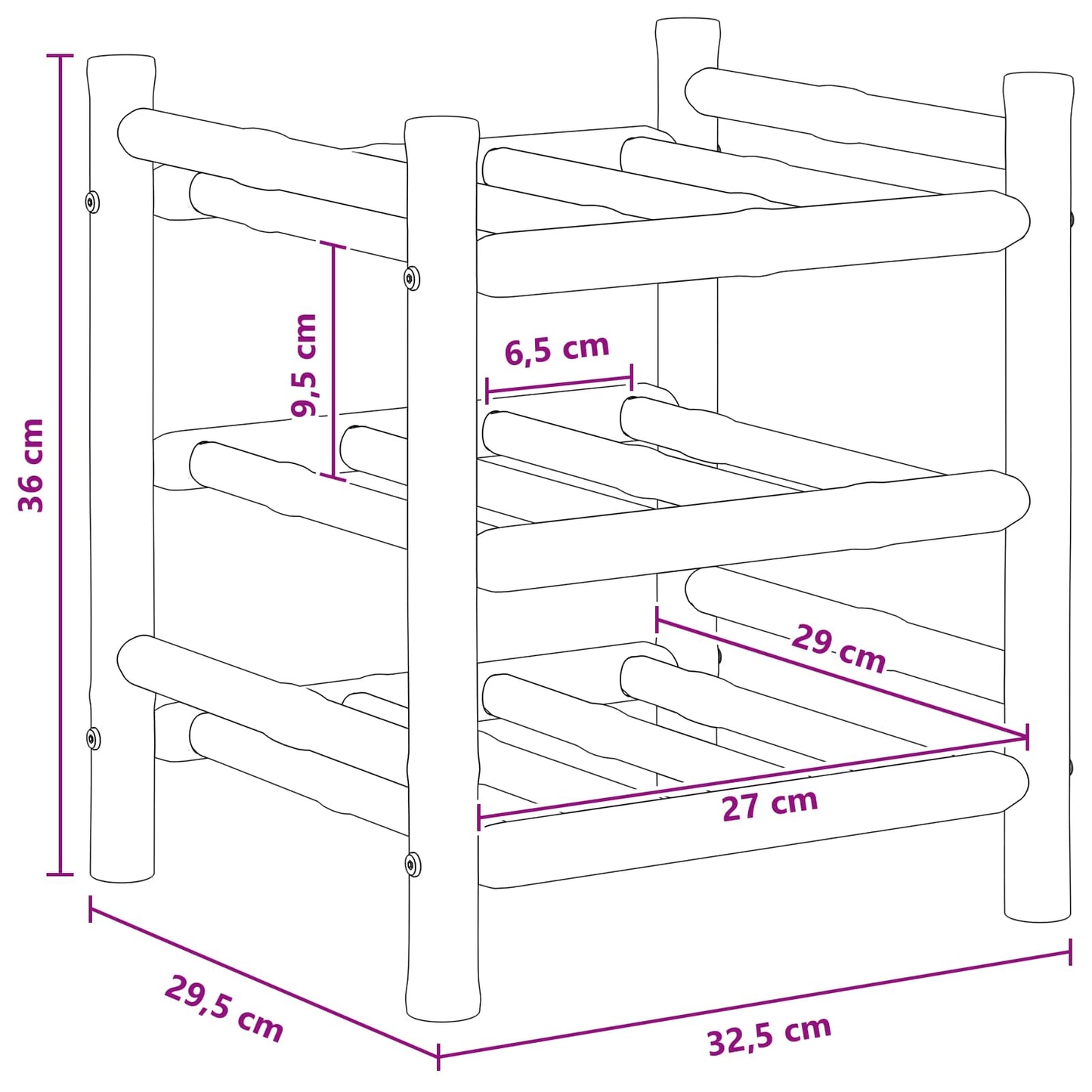 vidaXL Wine Rack Natural 32.5 x 29.5 x 36 cm Bamboo