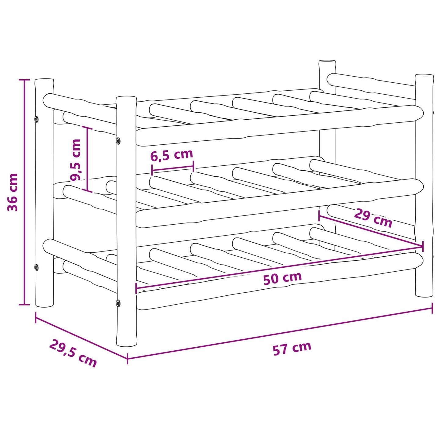 vidaXL Wine Rack Natural 57 x 29.5 x 36 cm Bamboo