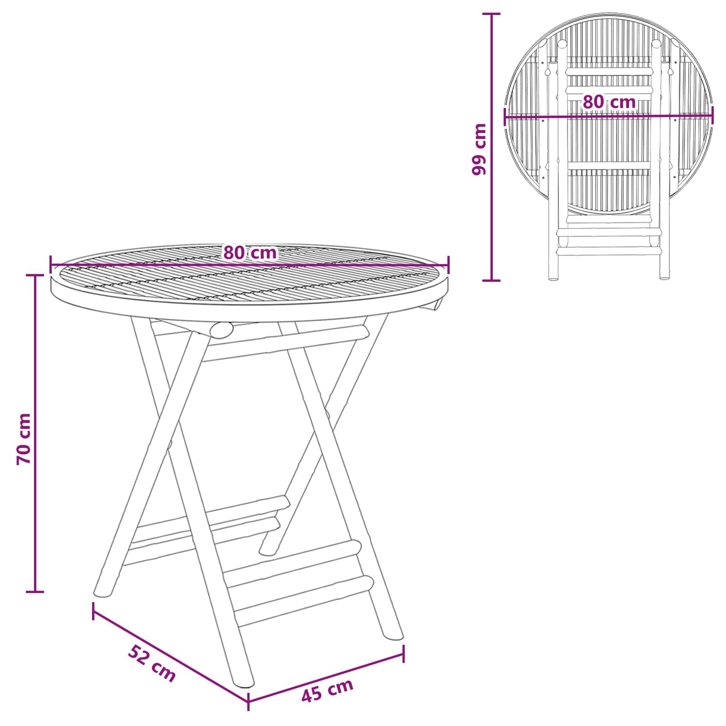 vidaXL Garden Table Natural 80 x 70 cm Bamboo