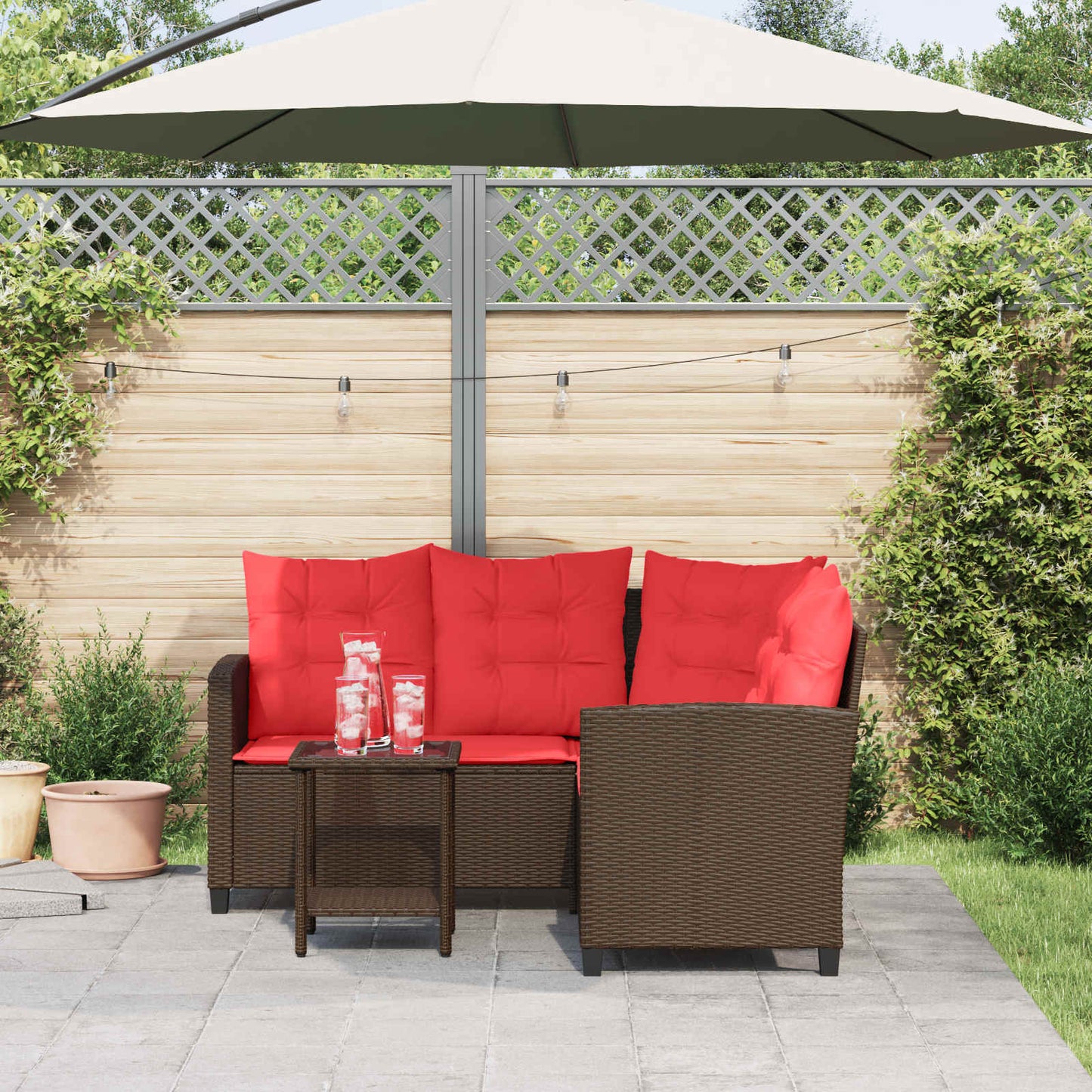 vidaXL Outdoor Sofa Set with Cushion 2 pcs Brown and Red Poly Rattan