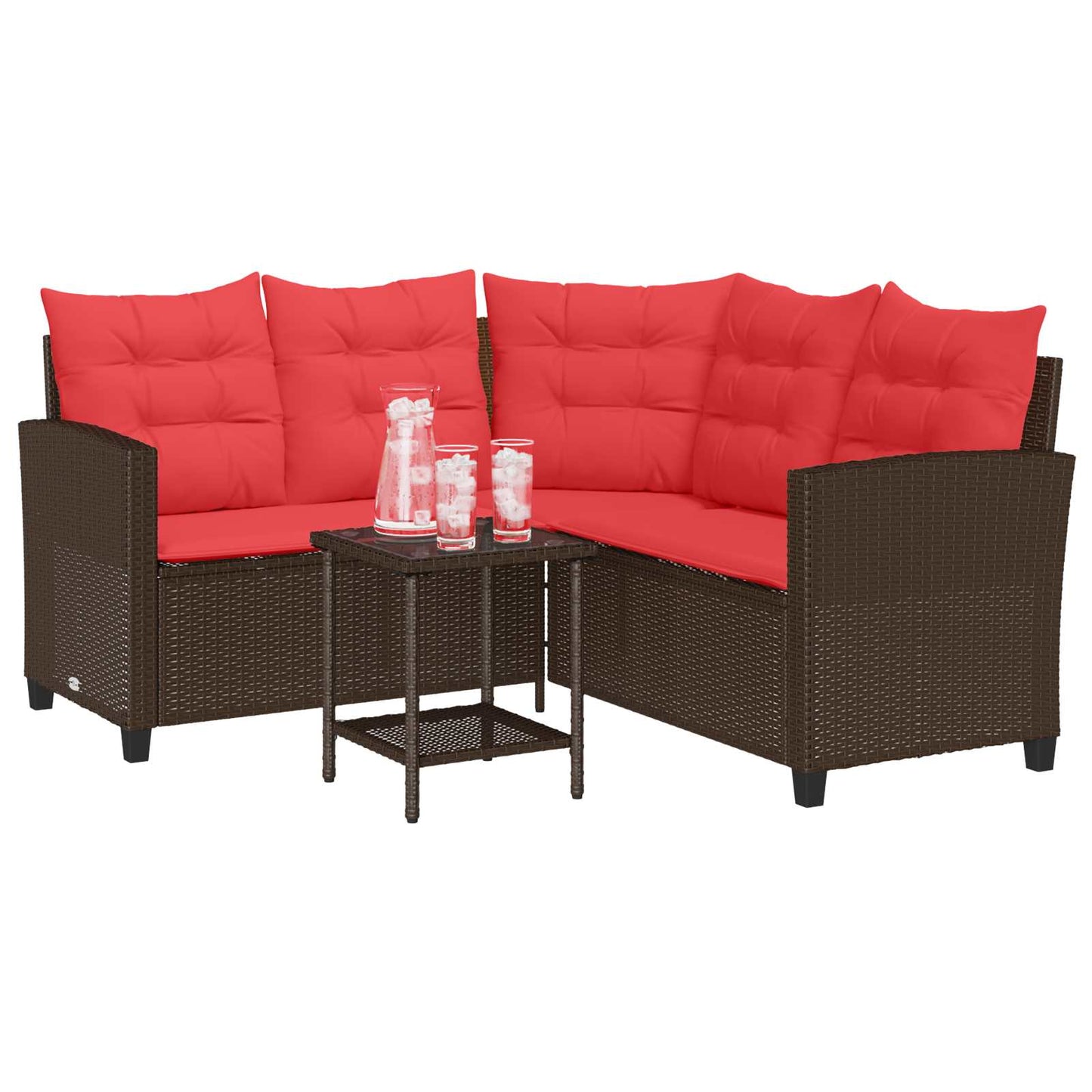 vidaXL Outdoor Sofa Set with Cushion 2 pcs Brown and Red Poly Rattan