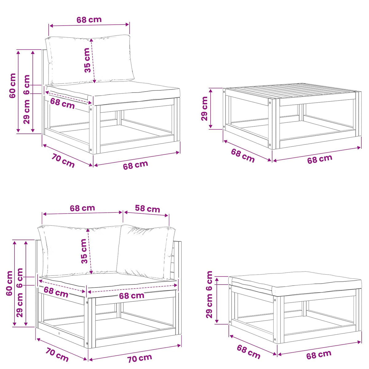 vidaXL Sofa Set 5 pcs Natural Solid Acacia Wood