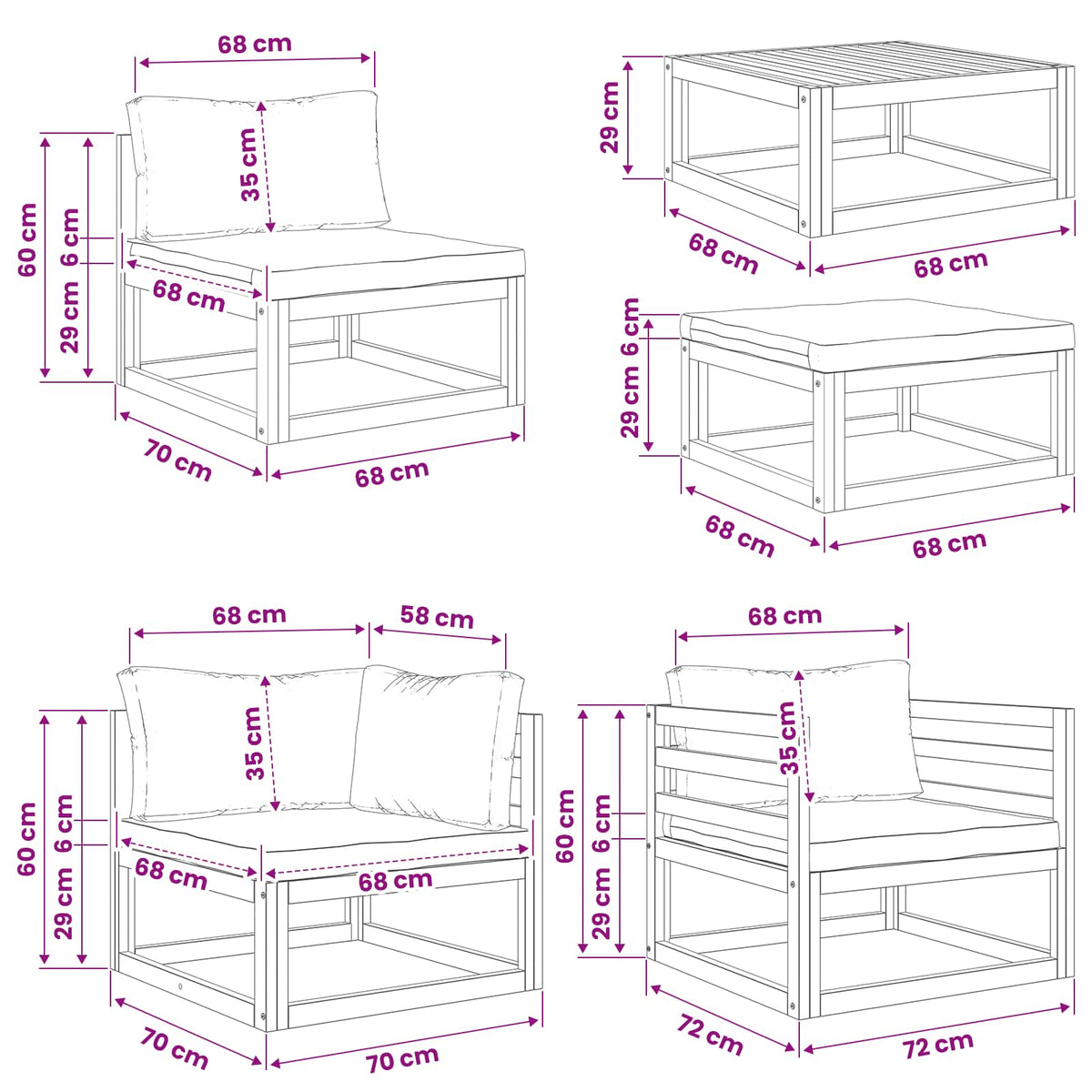 vidaXL Sofa Set 6 pcs Natural Solid Acacia Wood