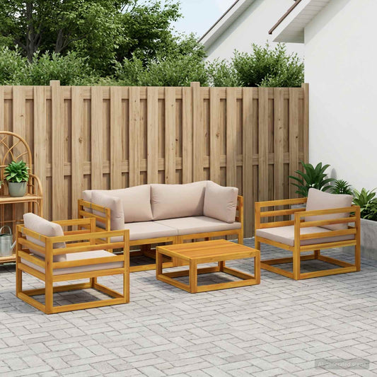 vidaXL 5 Piece Garden Lounge Set Modular Natural Solid Acacia Wood
