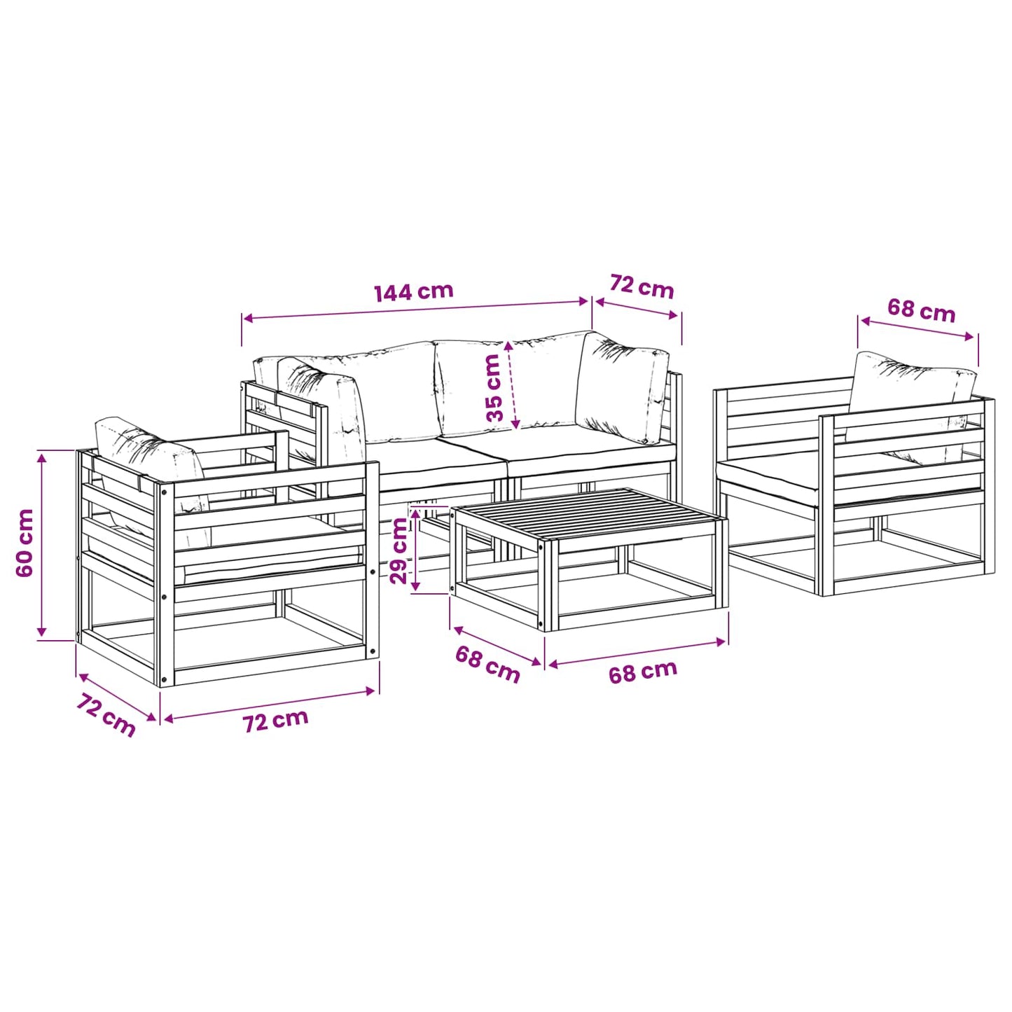 vidaXL 5 Piece Garden Lounge Set Modular Natural Solid Acacia Wood