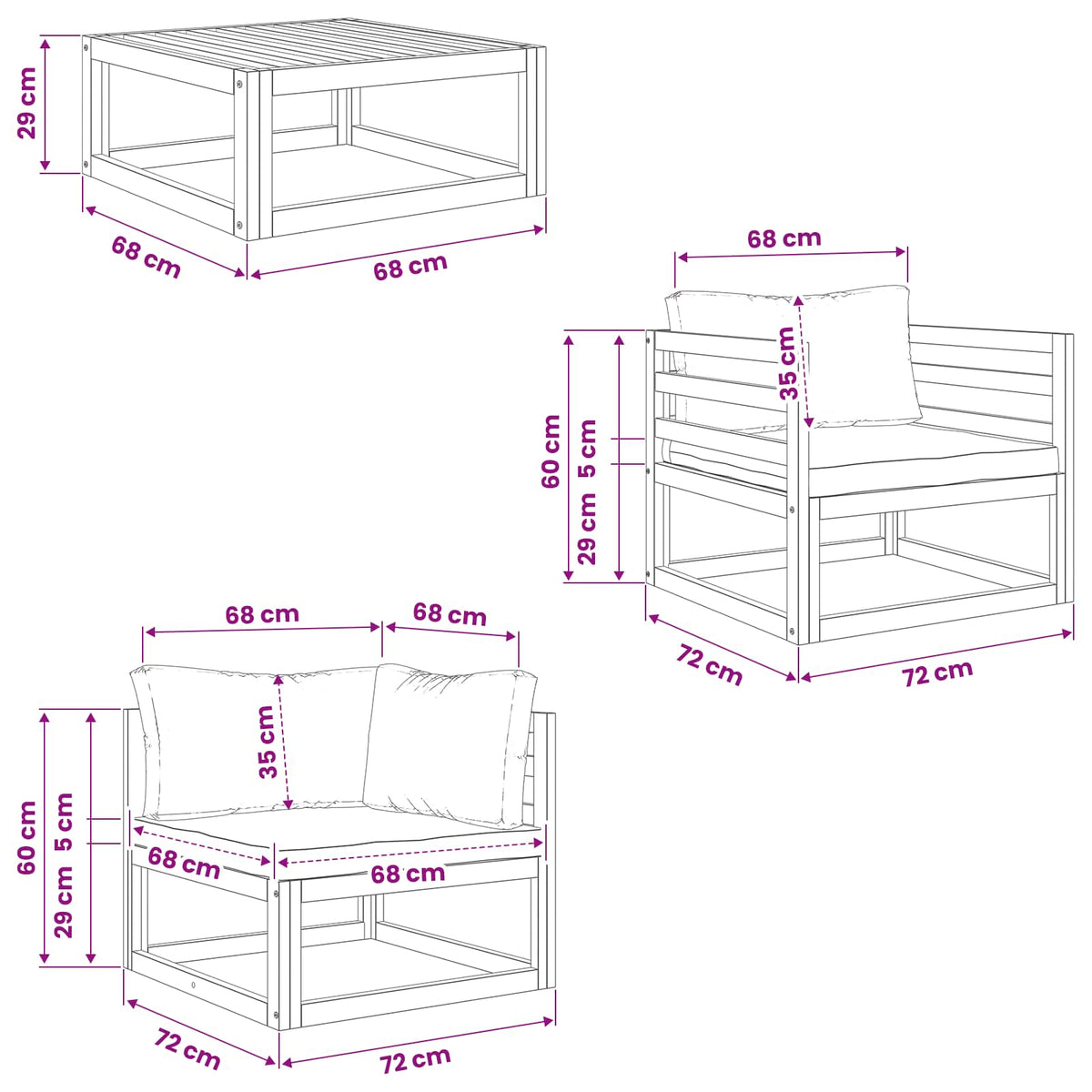 vidaXL 5 Piece Garden Lounge Set Modular Natural Solid Acacia Wood