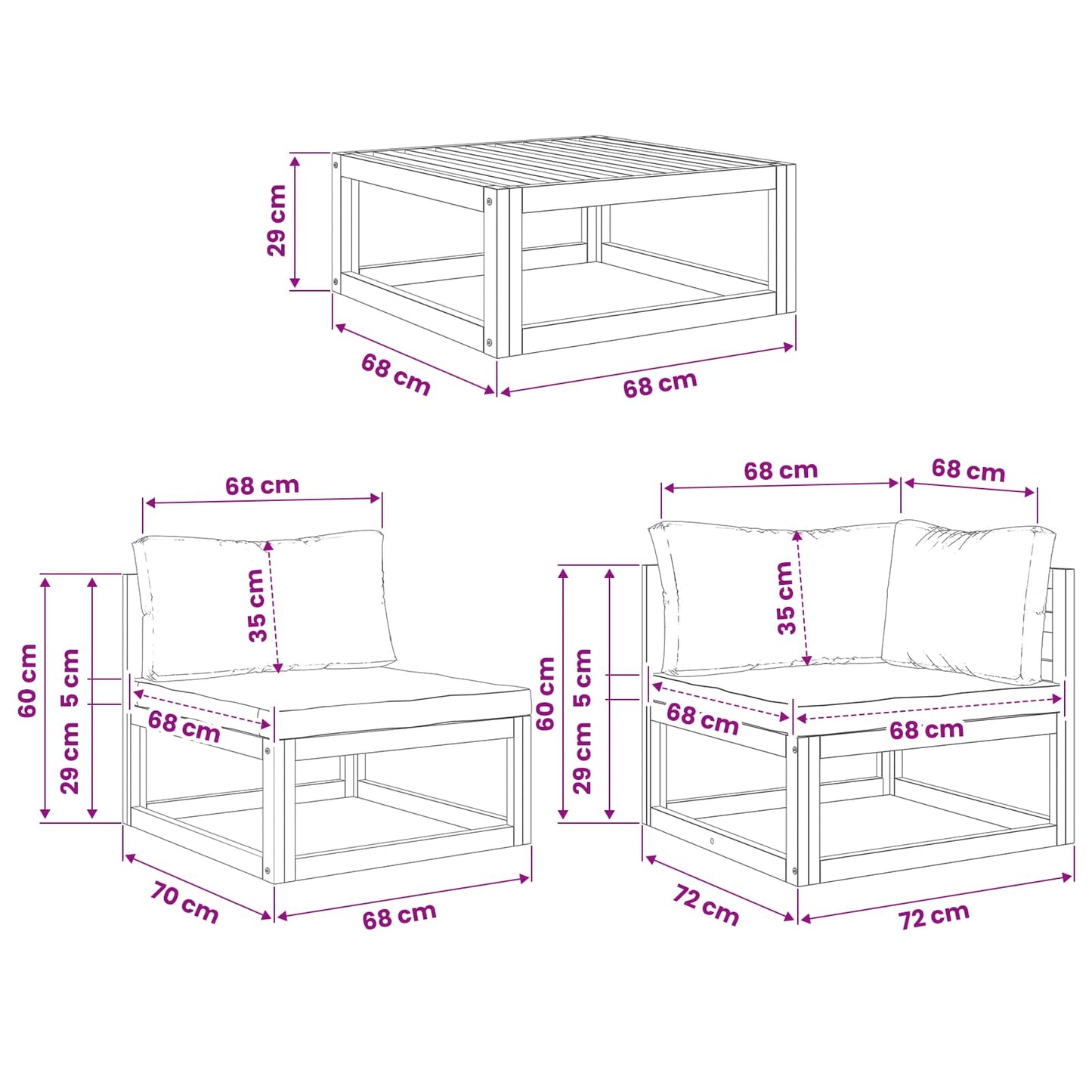 vidaXL 9 Piece Garden Lounge Set Modular Natural Solid Acacia Wood