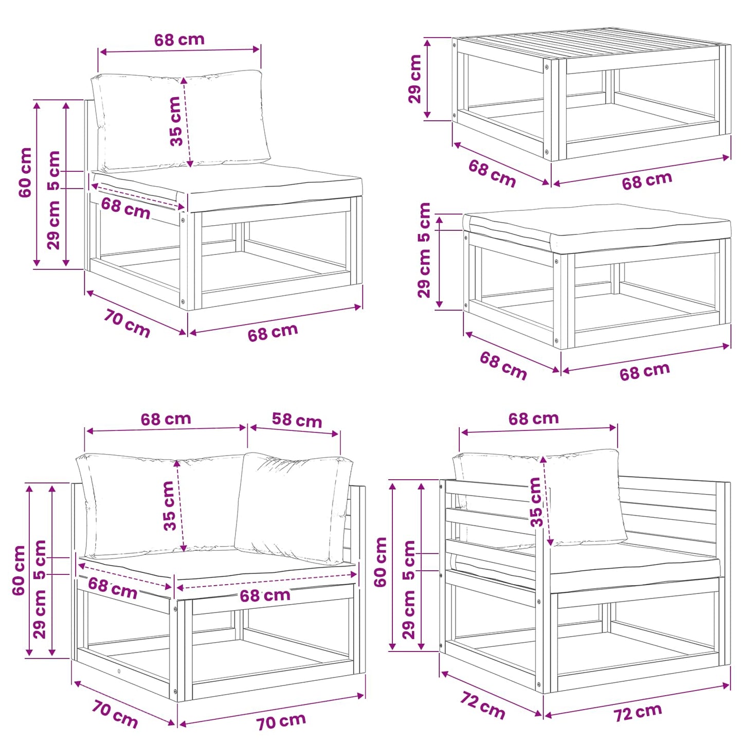vidaXL Sofa Set 12 pcs Natural Solid Acacia Wood