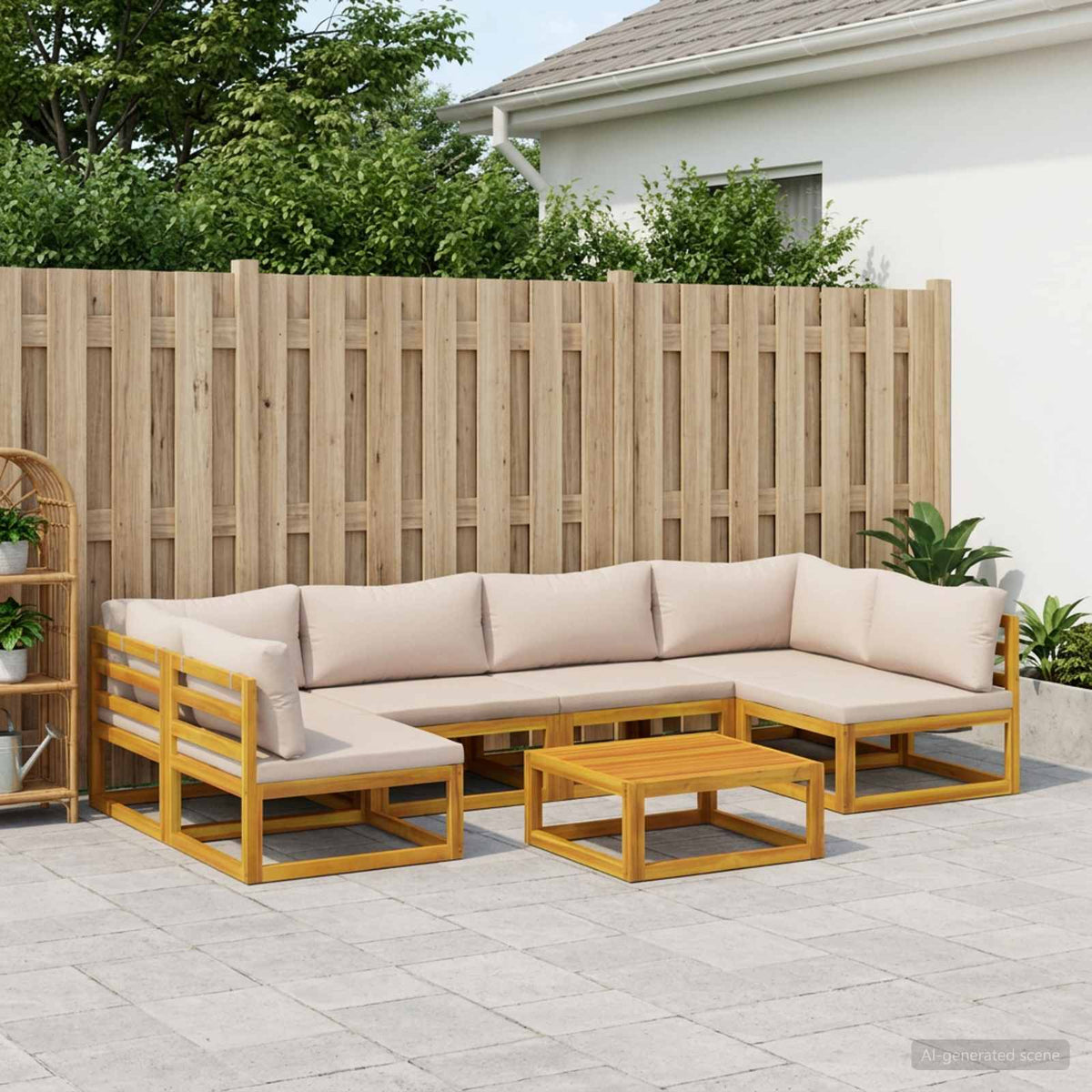 vidaXL Sofa Set 7 pcs Natural Solid Acacia Wood