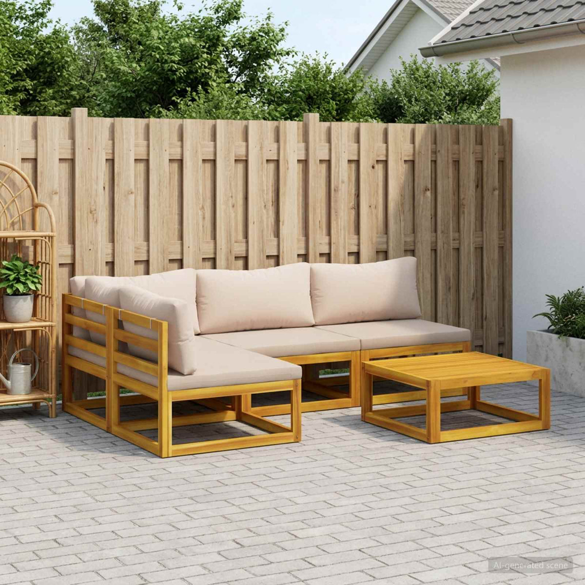 vidaXL Sofa Set 5 pcs Natural Solid Acacia Wood