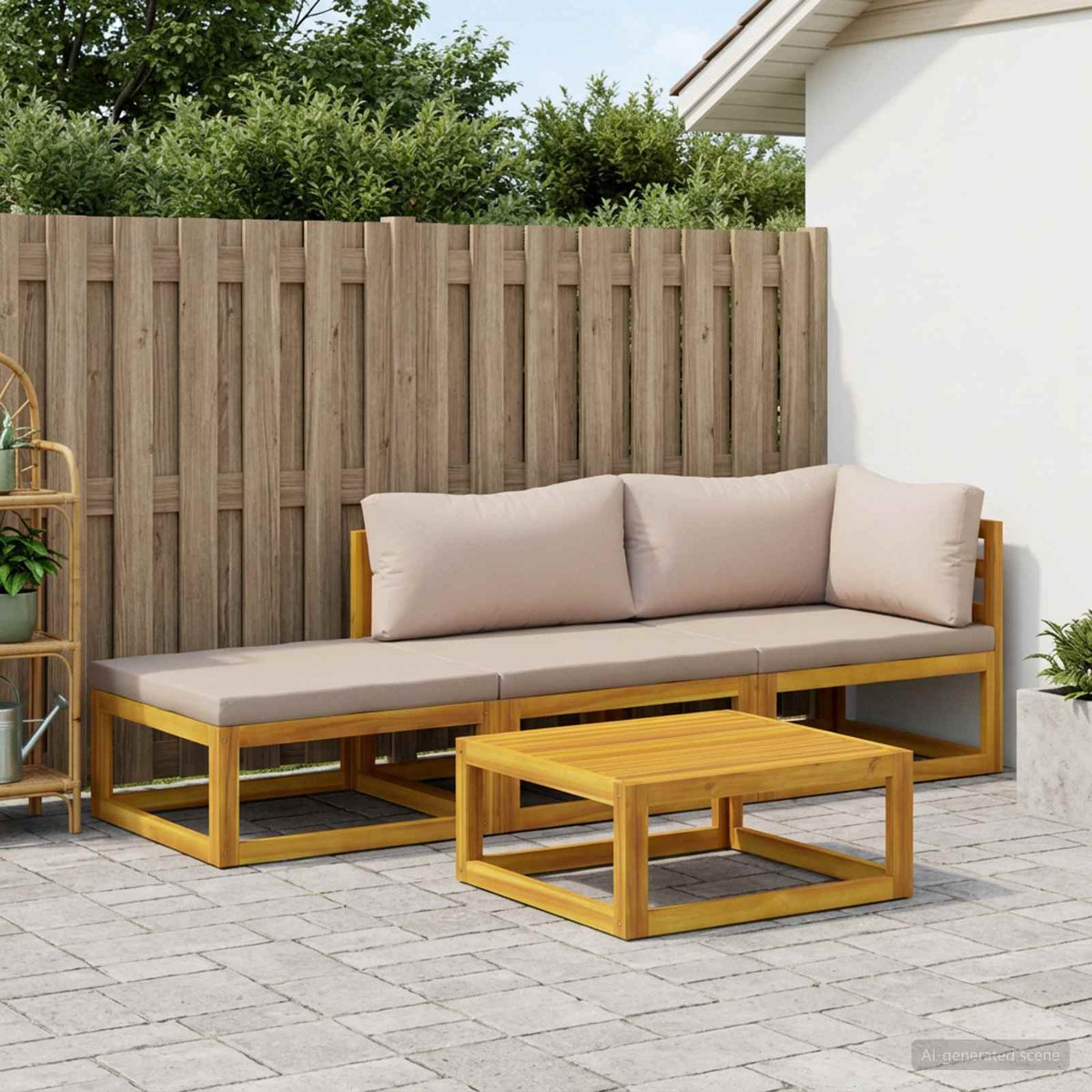 vidaXL Sofa Set 4 pcs Natural Solid Acacia Wood