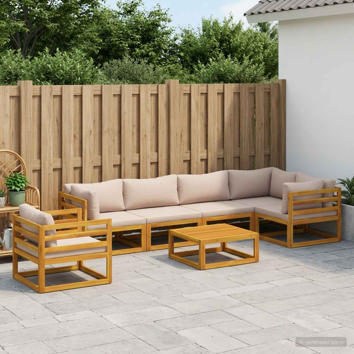 vidaXL Sofa Set 7 pcs Natural Solid Acacia Wood