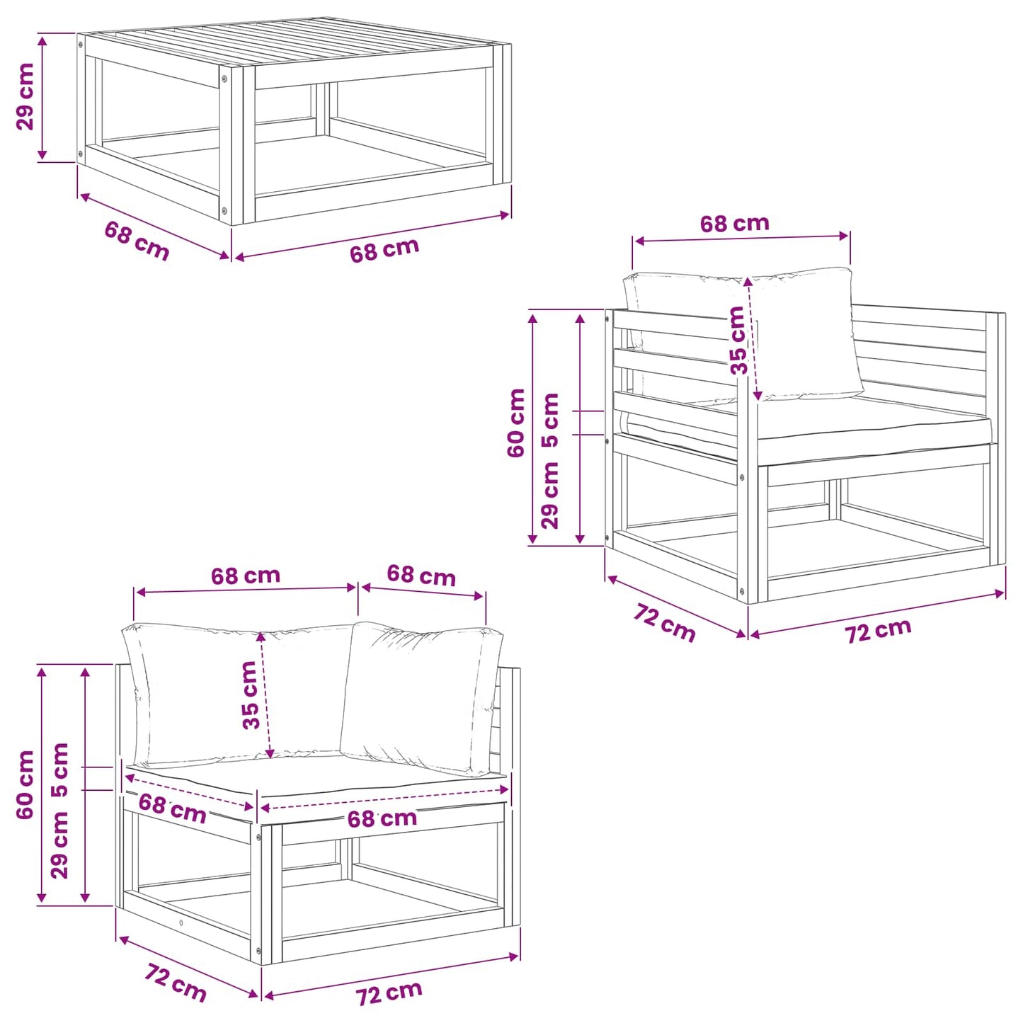 vidaXL 5 Piece Garden Lounge Set Modular Natural Solid Acacia Wood