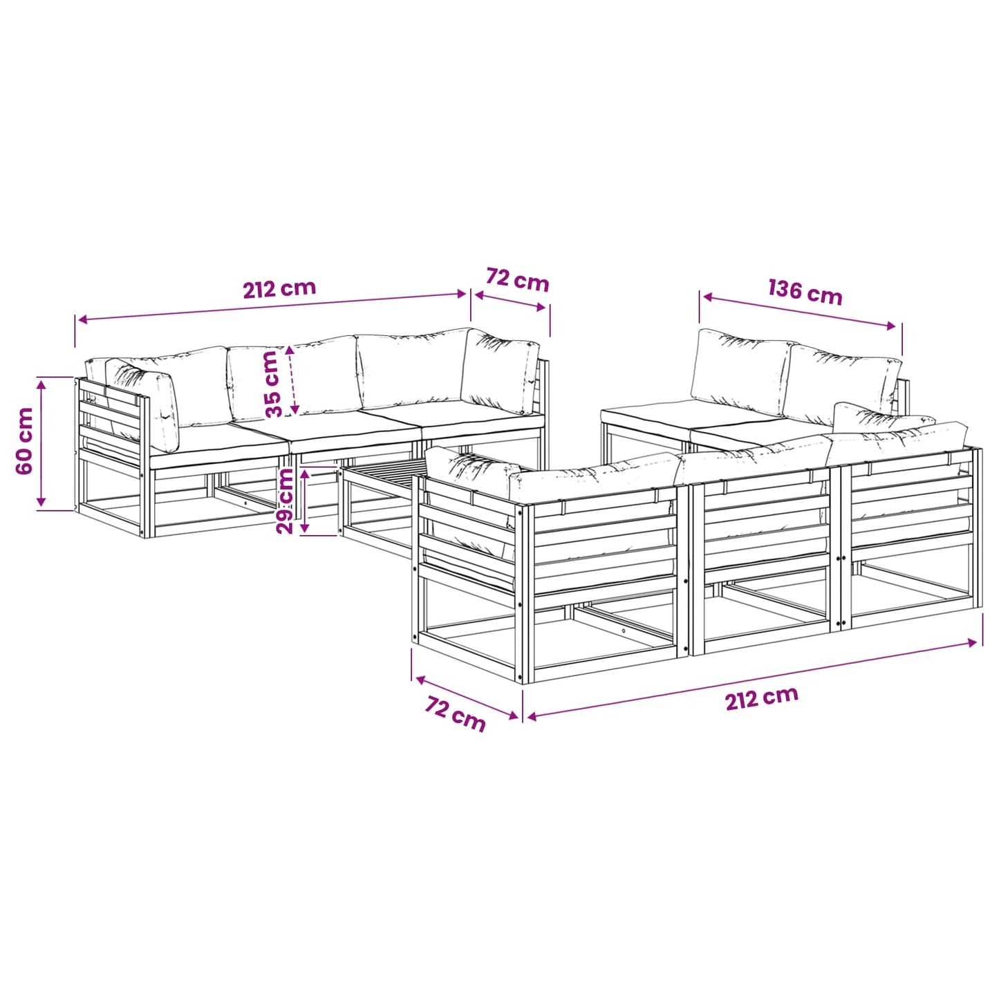 vidaXL 9 Piece Garden Lounge Set Modular Natural Solid Acacia Wood