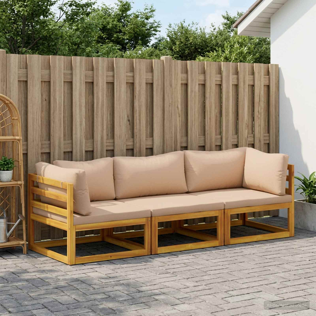 vidaXL Sofa Set 3 pcs Natural Solid Acacia Wood