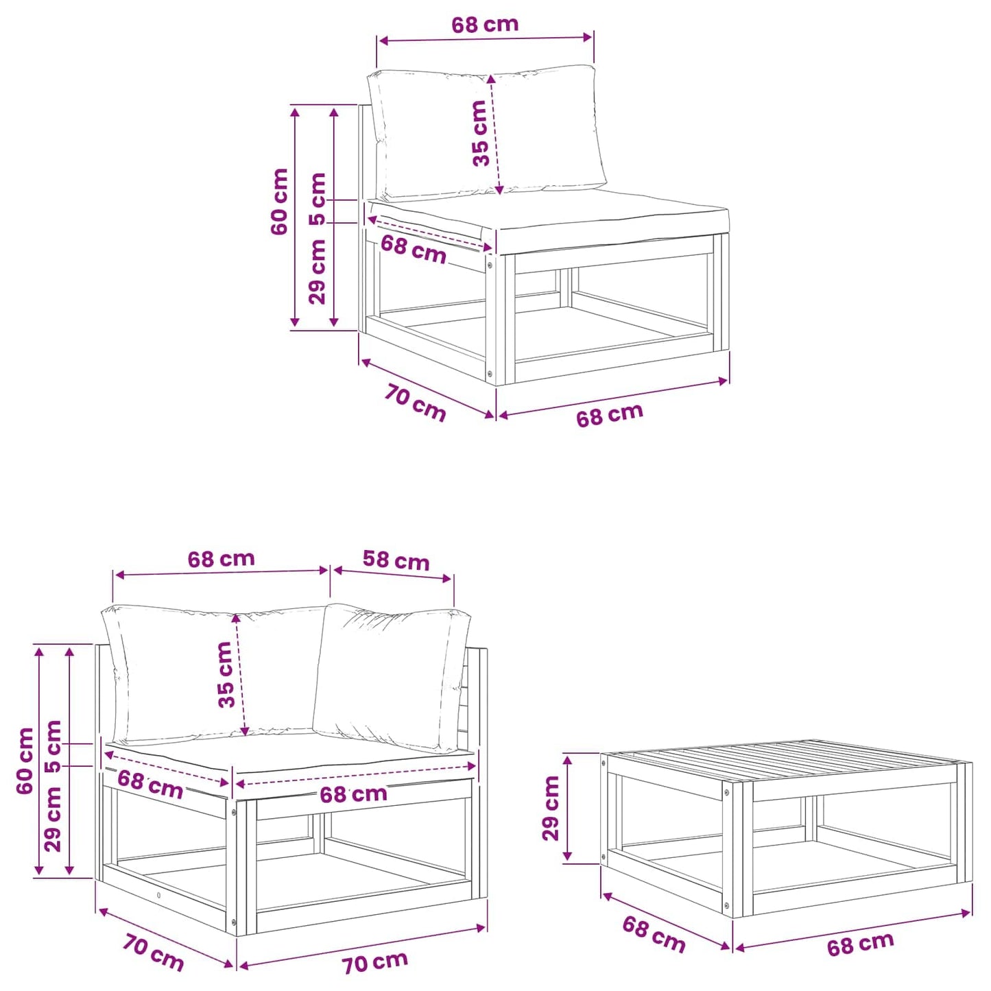 vidaXL Sofa Set 6 pcs Natural Solid Acacia Wood